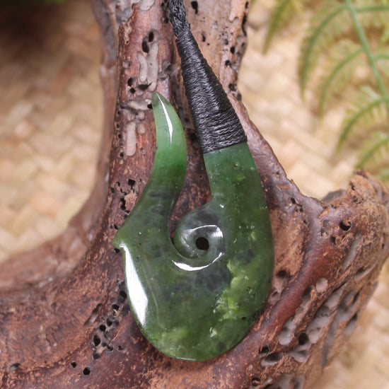 Hei Matau carved from Rimu Pounamu - NZ Greenstone