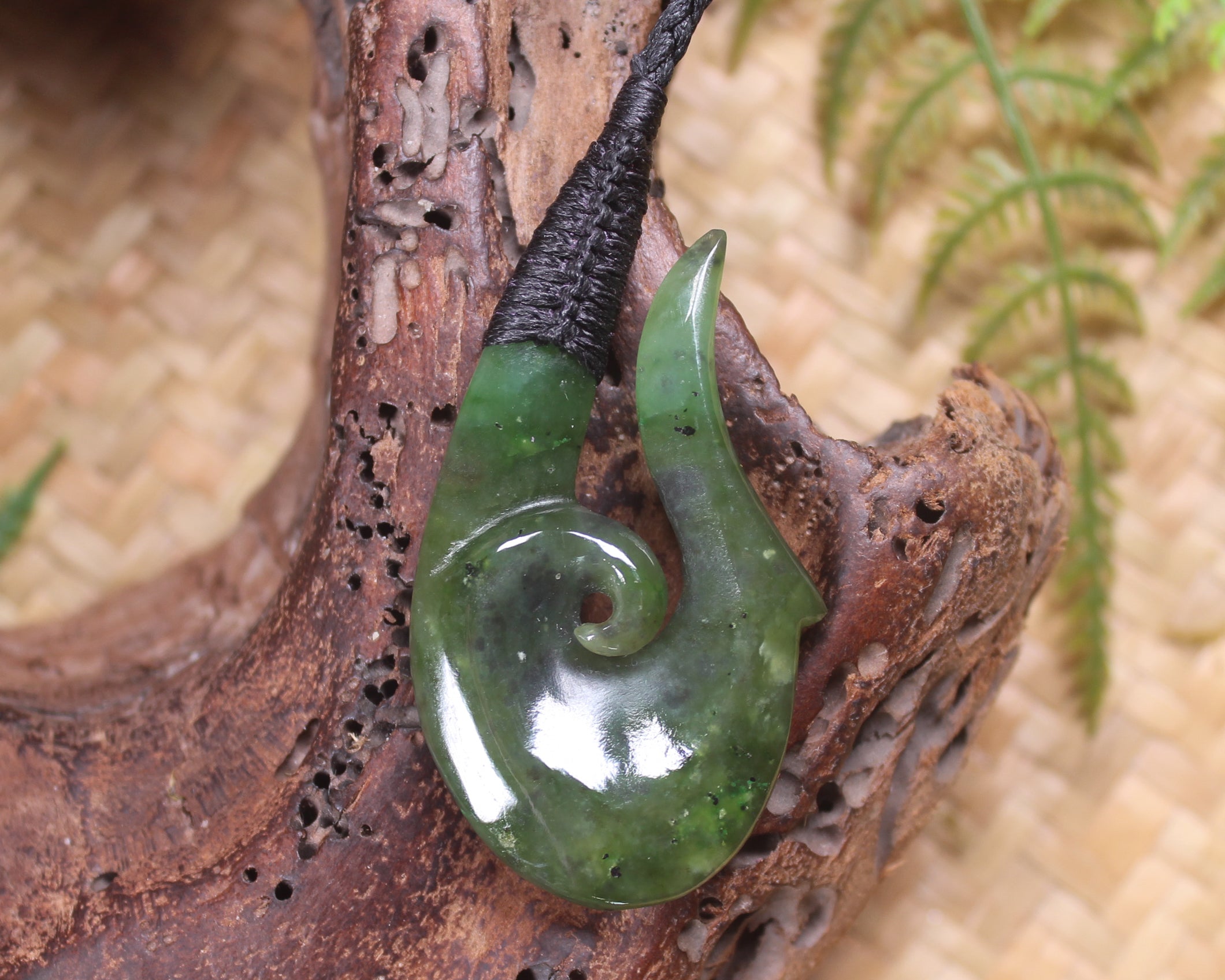 Hei Matau carved from Rimu Pounamu - NZ Greenstone