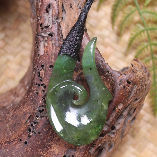 Hei Matau carved from Rimu Pounamu - NZ Greenstone