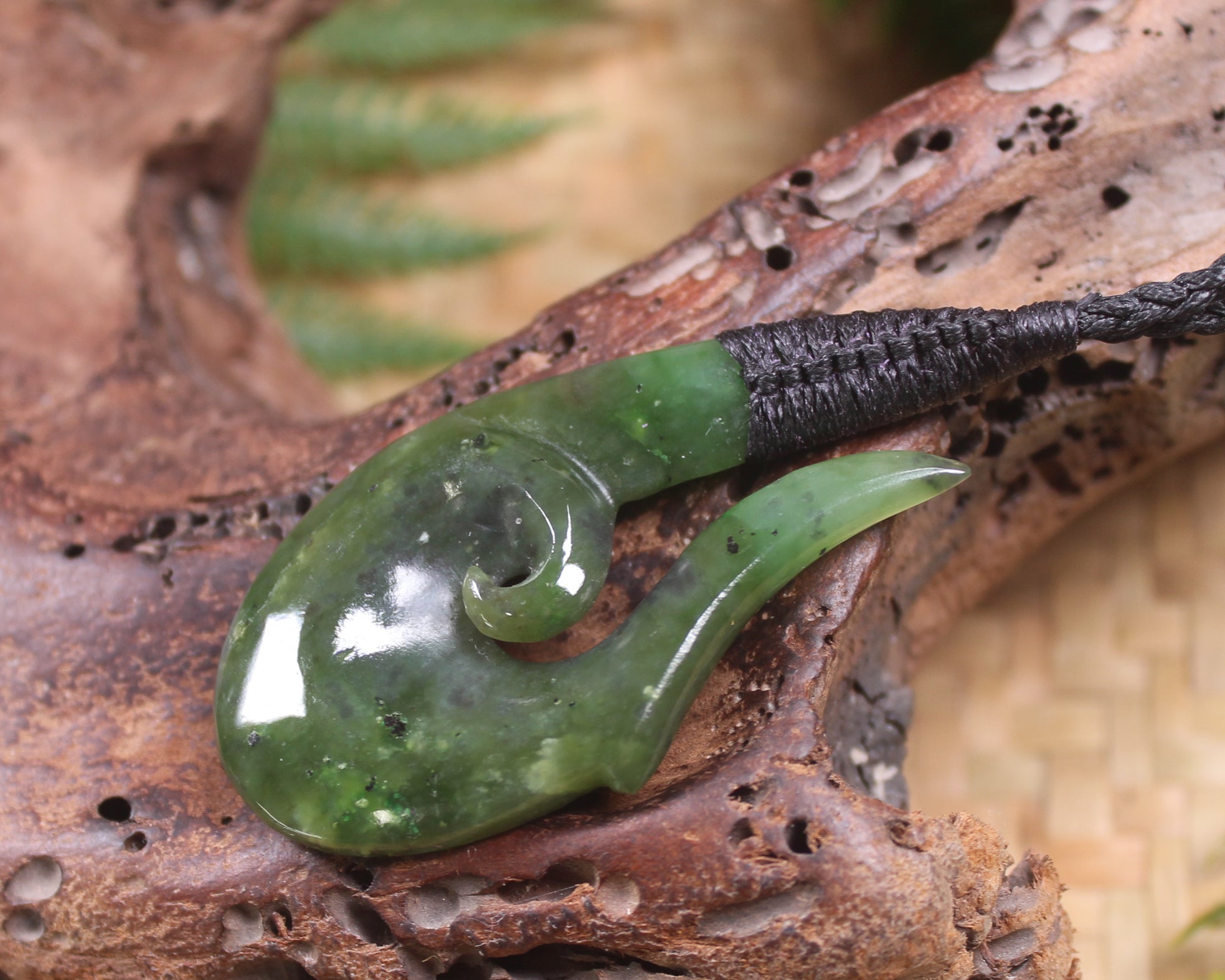 Hei Matau carved from Rimu Pounamu - NZ Greenstone