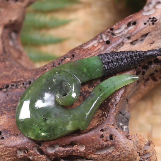 Hei Matau carved from Rimu Pounamu - NZ Greenstone