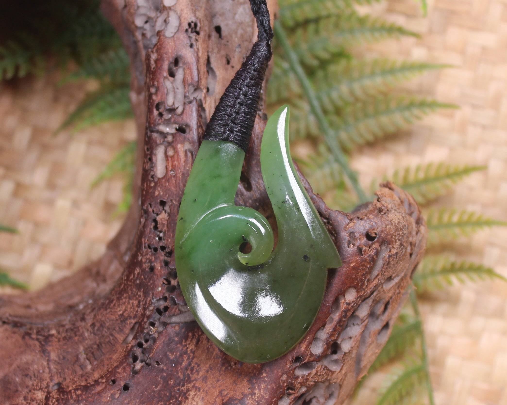 Hei Matau or Fish Hook carved from Hapopo Pounamu - NZ Greenstone