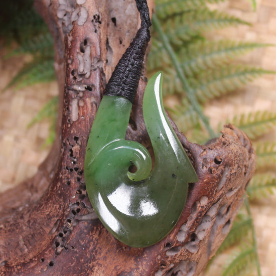 Hei Matau or Fish Hook carved from Hapopo Pounamu - NZ Greenstone