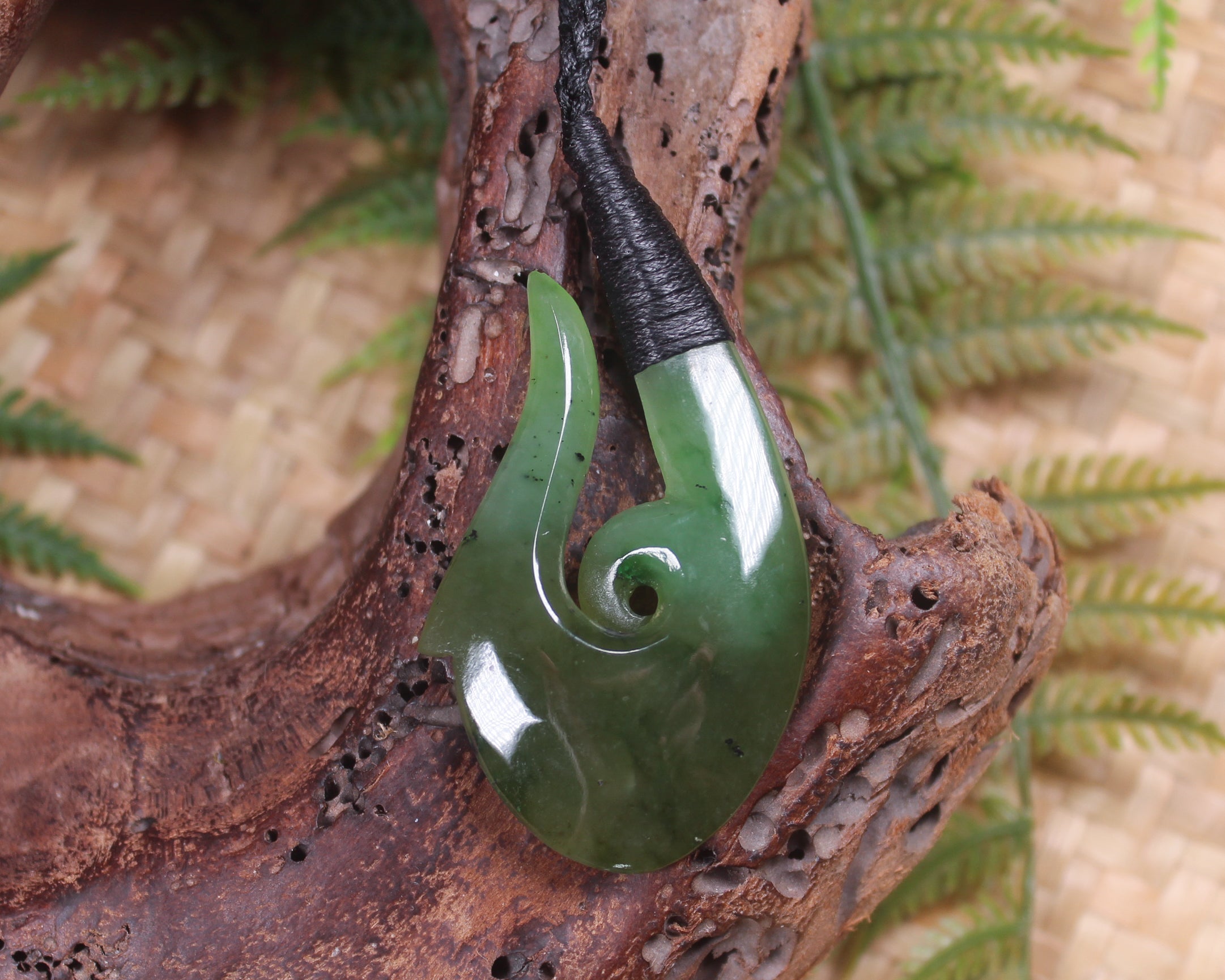 Hei Matau or Fish Hook carved from Hapopo Pounamu - NZ Greenstone