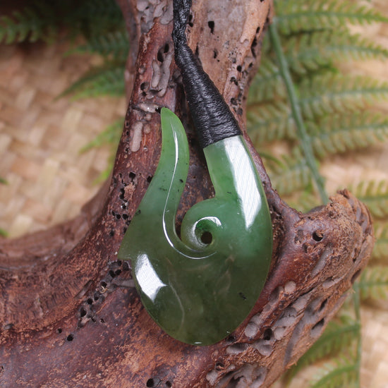 Hei Matau or Fish Hook carved from Hapopo Pounamu - NZ Greenstone