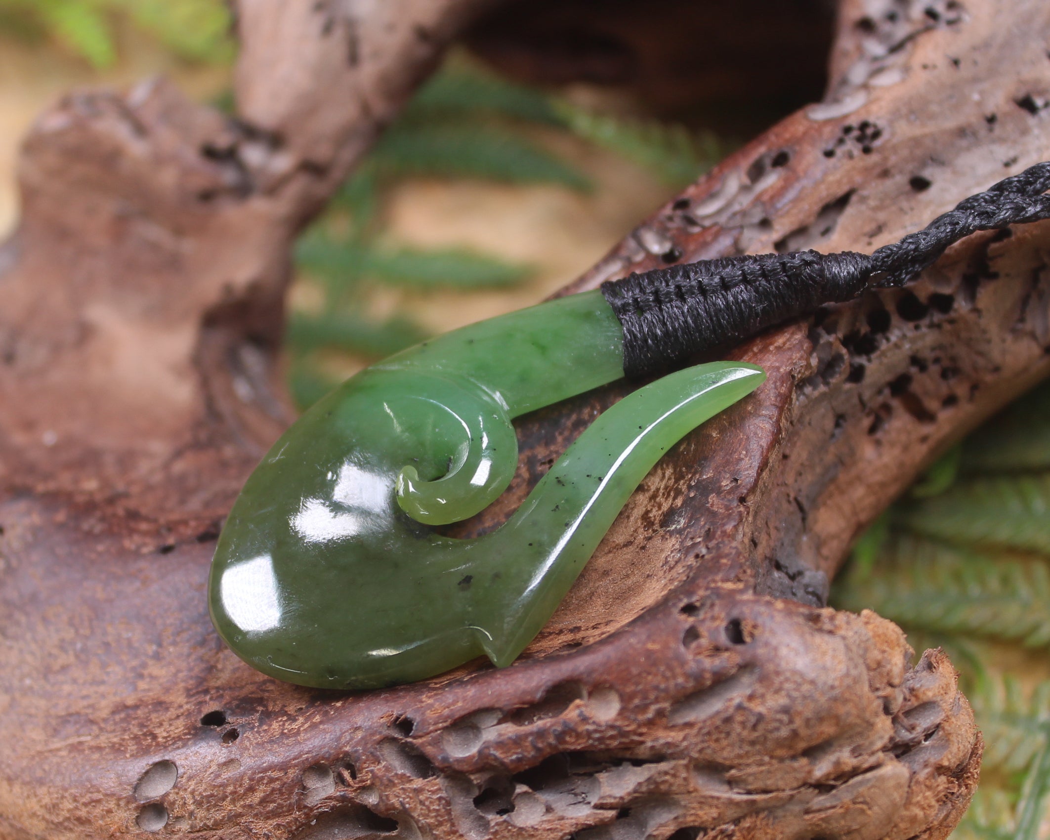 Hei Matau or Fish Hook carved from Hapopo Pounamu - NZ Greenstone