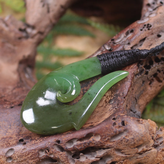 Hei Matau or Fish Hook carved from Hapopo Pounamu - NZ Greenstone