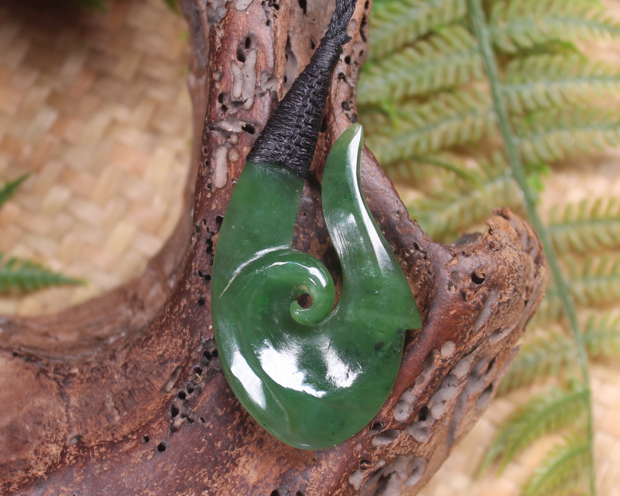 Hei Matau or Fish Hook carved from Hapopo Pounamu - NZ Greenstone