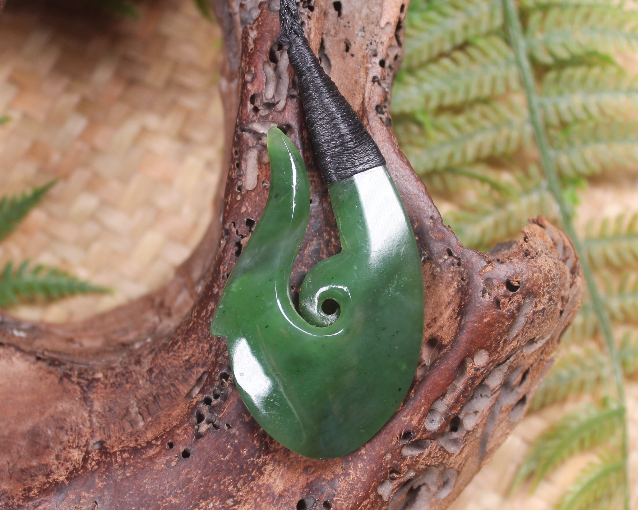 Hei Matau or Fish Hook carved from Hapopo Pounamu - NZ Greenstone