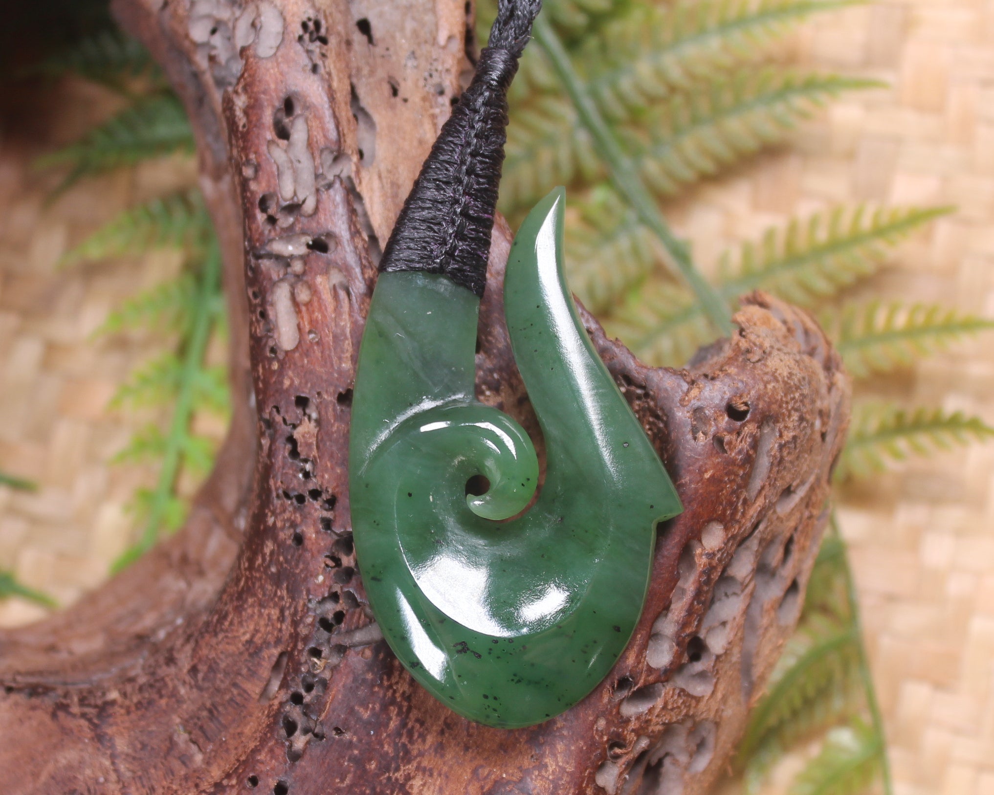 Hei Matau or Fish Hook carved from Hapopo Pounamu - NZ Greenstone