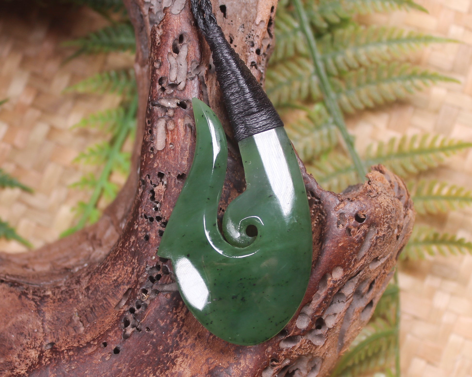 Hei Matau or Fish Hook carved from Hapopo Pounamu - NZ Greenstone