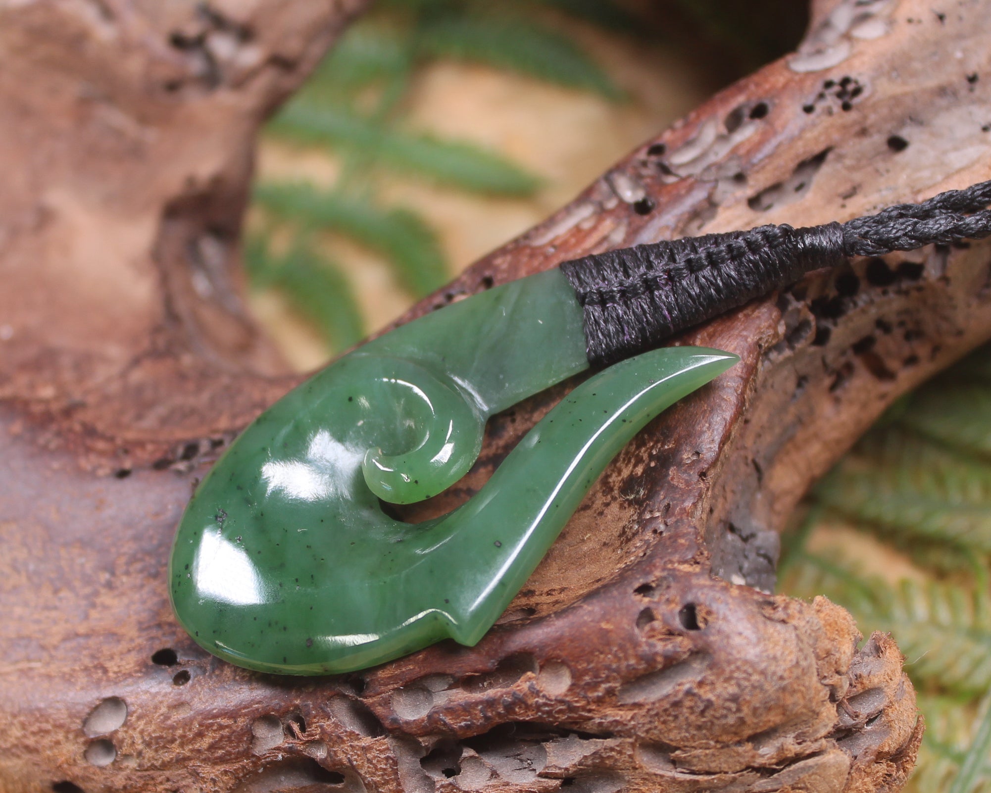 Hei Matau or Fish Hook carved from Hapopo Pounamu - NZ Greenstone