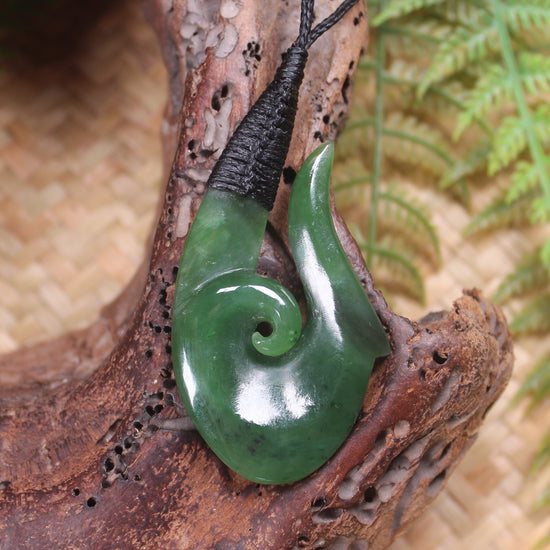 Hei Matau or Fish Hook carved from Hapopo Pounamu - NZ Greenstone