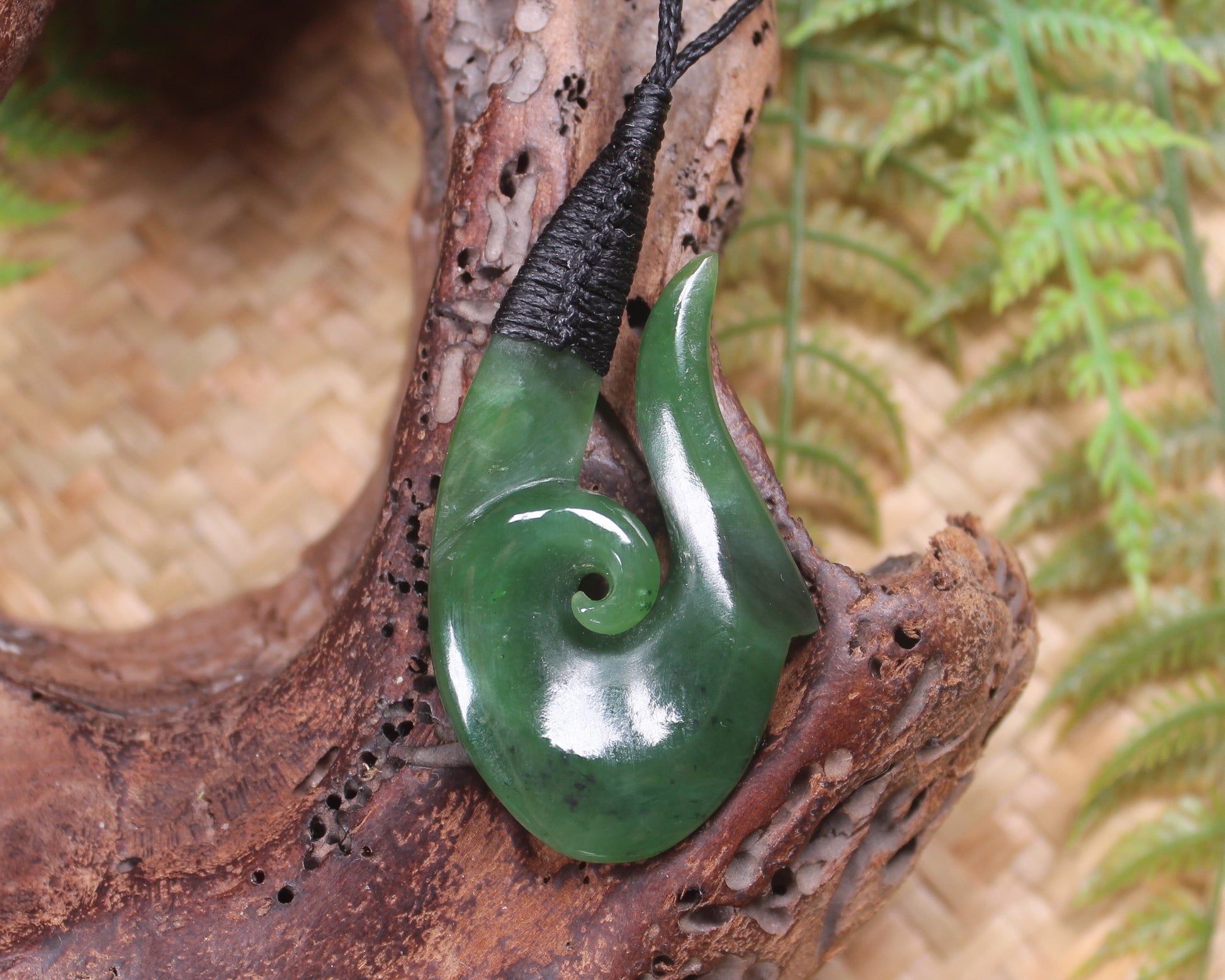 Hei Matau or Fish Hook carved from Hapopo Pounamu - NZ Greenstone