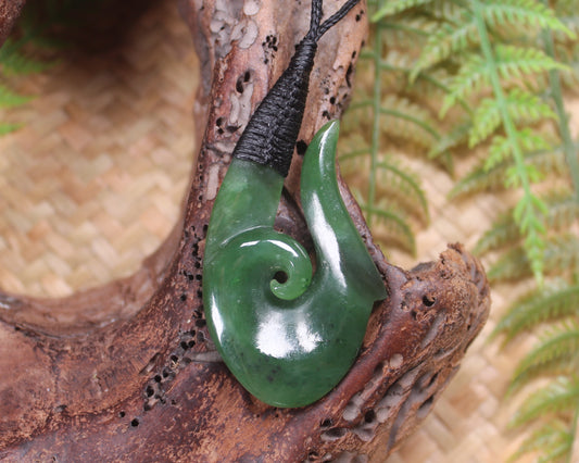 Hei Matau or Fish Hook carved from Hapopo Pounamu - NZ Greenstone