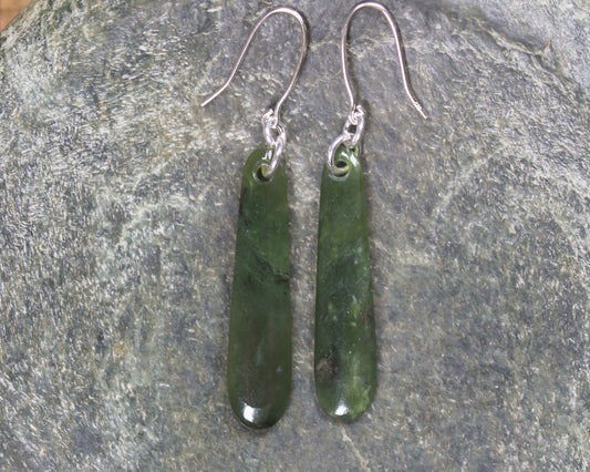 Roimata or Teardrop earrings carved from Rimu Pounamu - NZ Greenstone