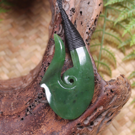 Hei Matau or Fish Hook carved from Hapopo Pounamu - NZ Greenstone