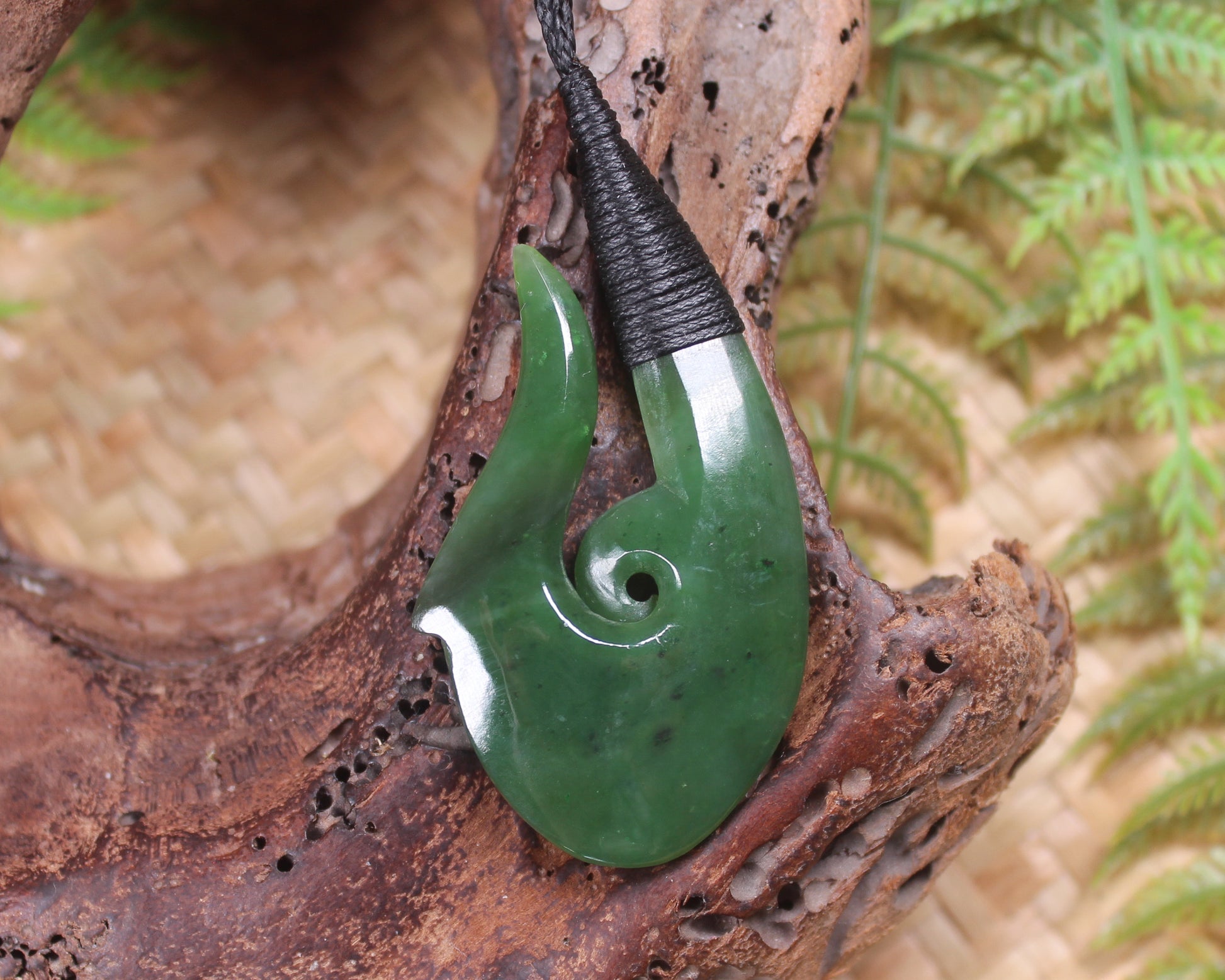 Hei Matau or Fish Hook carved from Hapopo Pounamu - NZ Greenstone