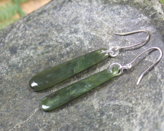 Roimata or Teardrop earrings carved from Rimu Pounamu - NZ Greenstone