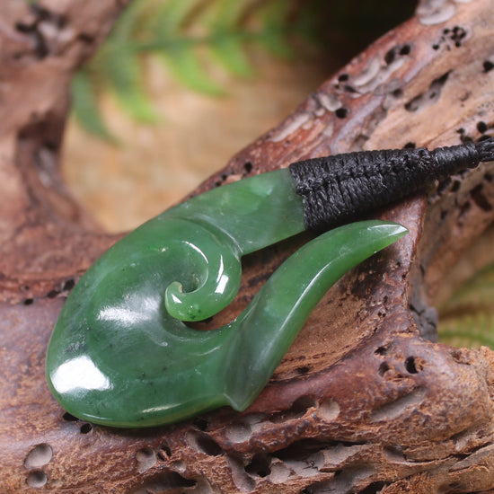 Hei Matau or Fish Hook carved from Hapopo Pounamu - NZ Greenstone