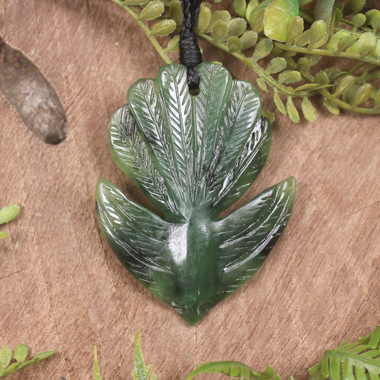 Pīwakawaka or Fantail Bird Pendant carved from Hapopo Pounamu - NZ Greenstone