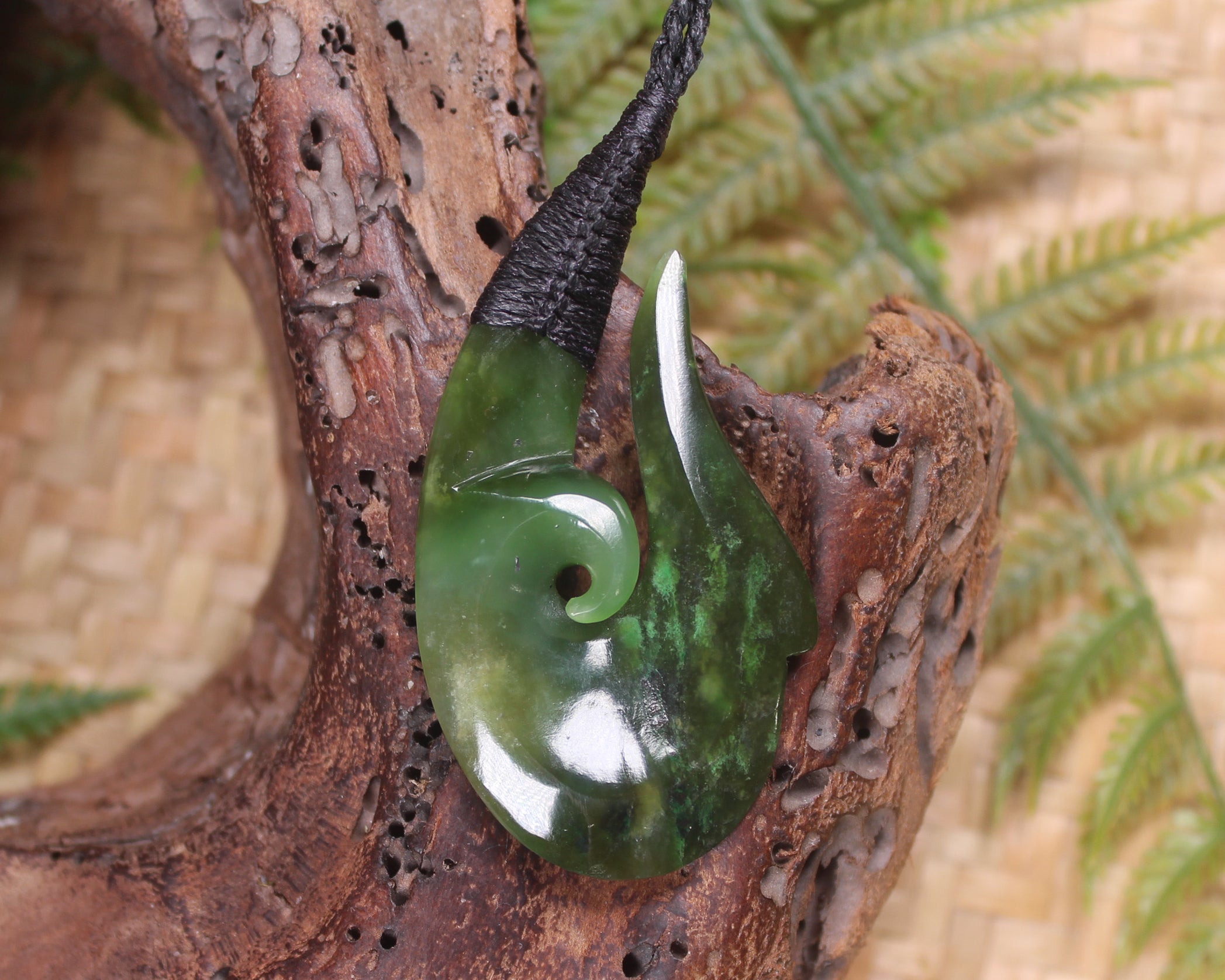 Hei Matau carved from Rimu Pounamu - NZ Greenstone