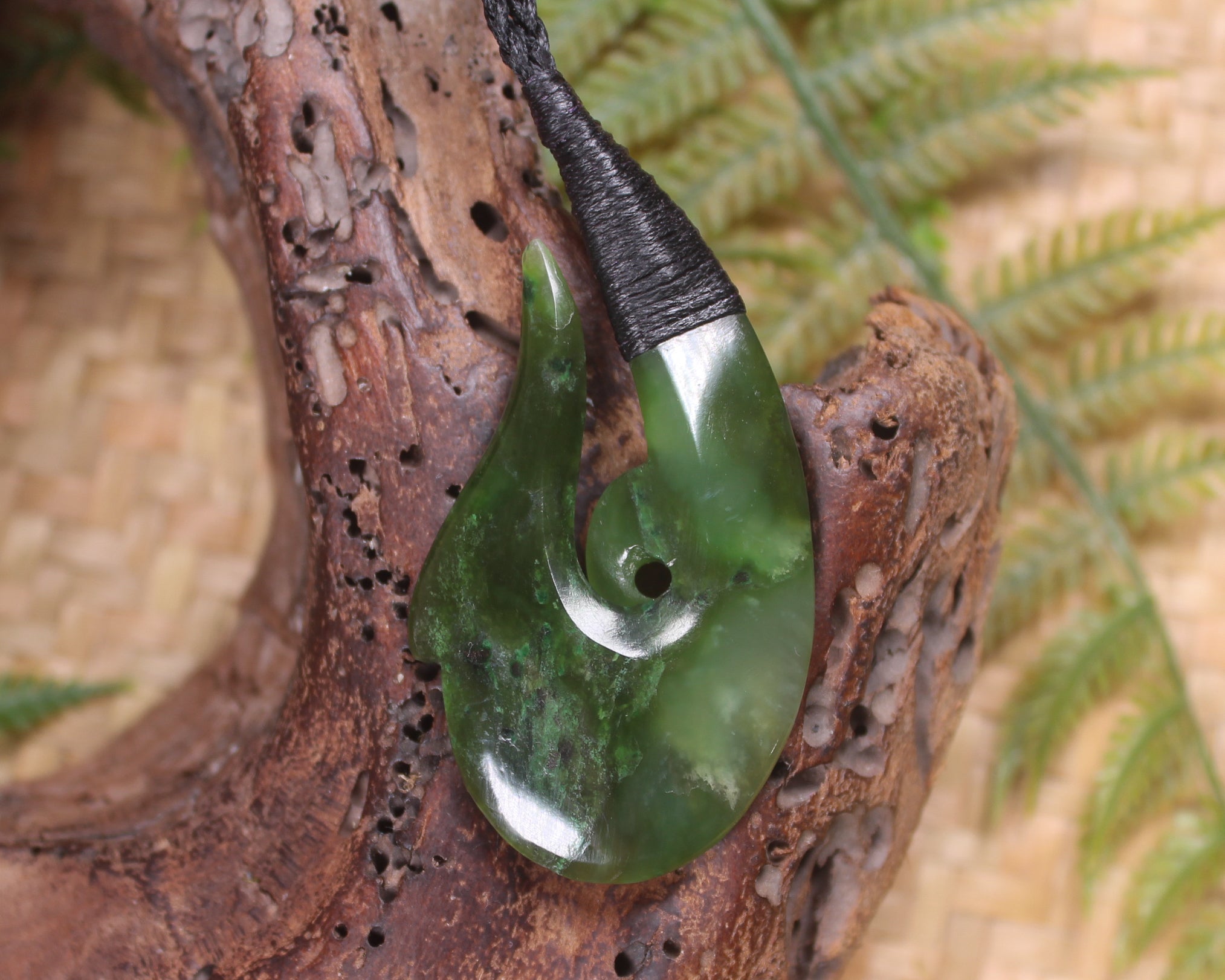 Hei Matau carved from Rimu Pounamu - NZ Greenstone