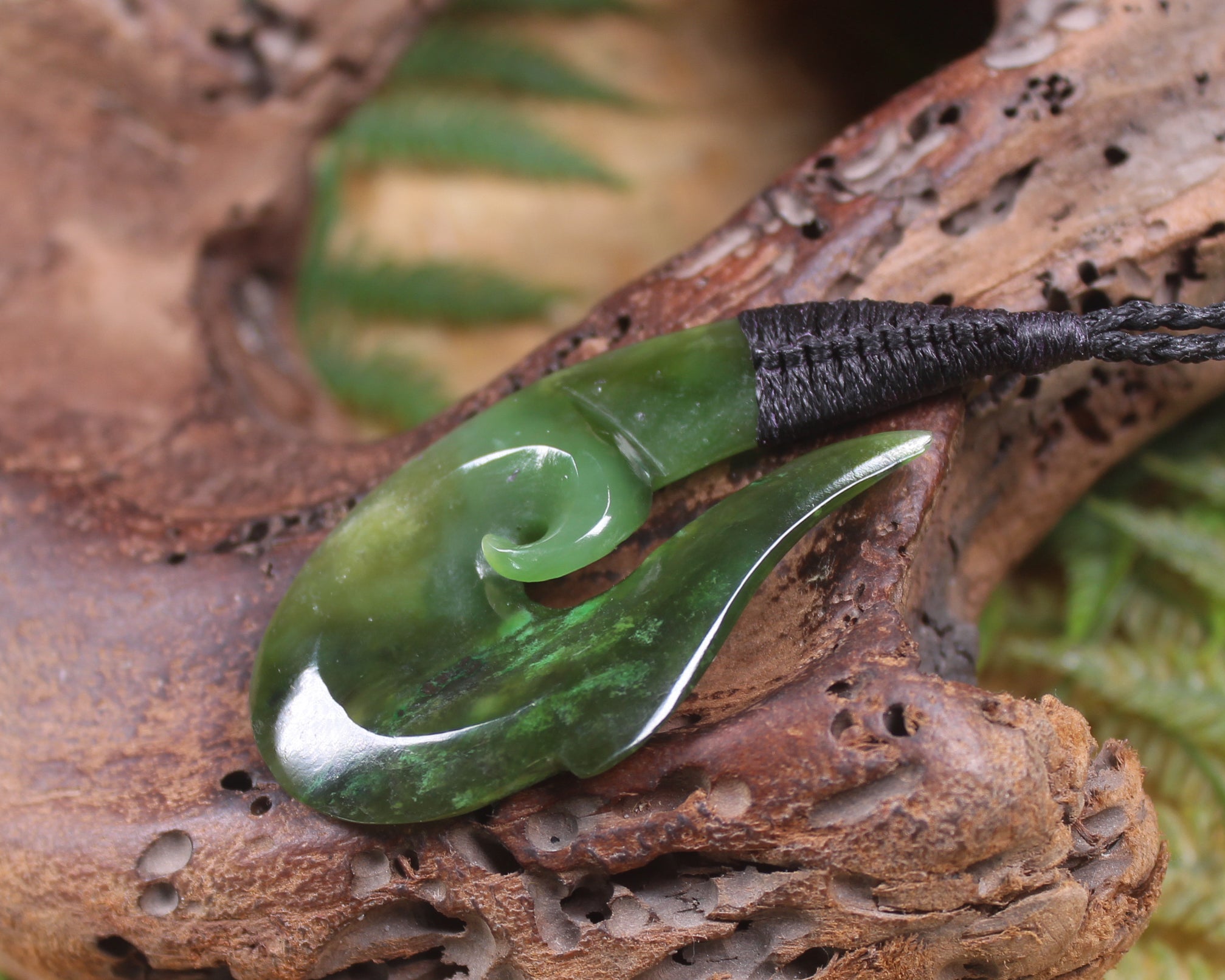 Hei Matau carved from Rimu Pounamu - NZ Greenstone