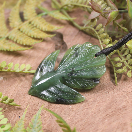 Pīwakawaka or Fantail Bird Pendant carved from Hapopo Pounamu - NZ Greenstone