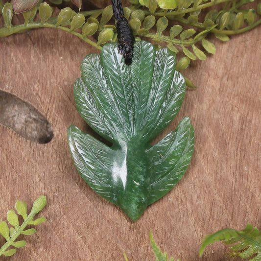 Pīwakawaka or Fantail Bird Pendant carved from Kawakawa Pounamu - NZ Greenstone