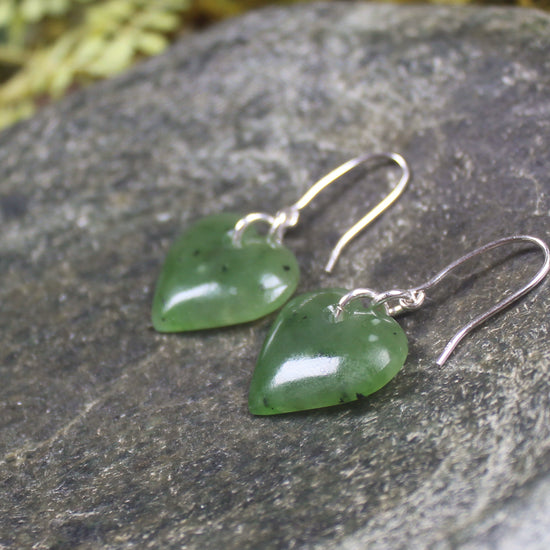 Heart Earrings carved from Hapopo Pounamu - NZ Greenstone