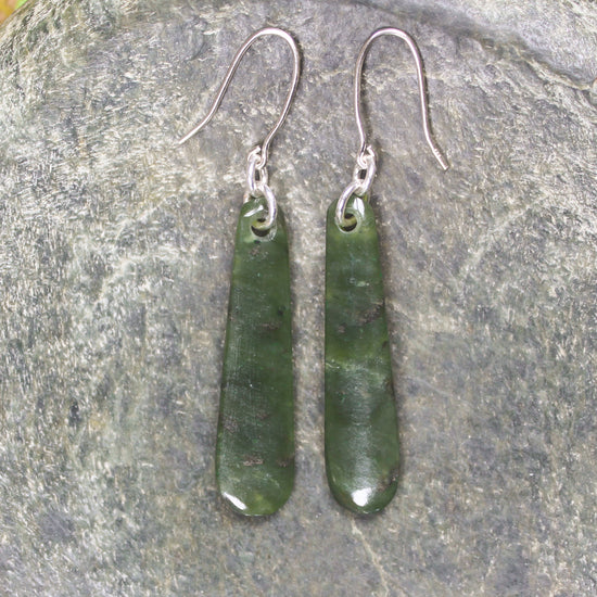 Roimata or Teardrop earrings carved from Rimu Pounamu - NZ Greenstone