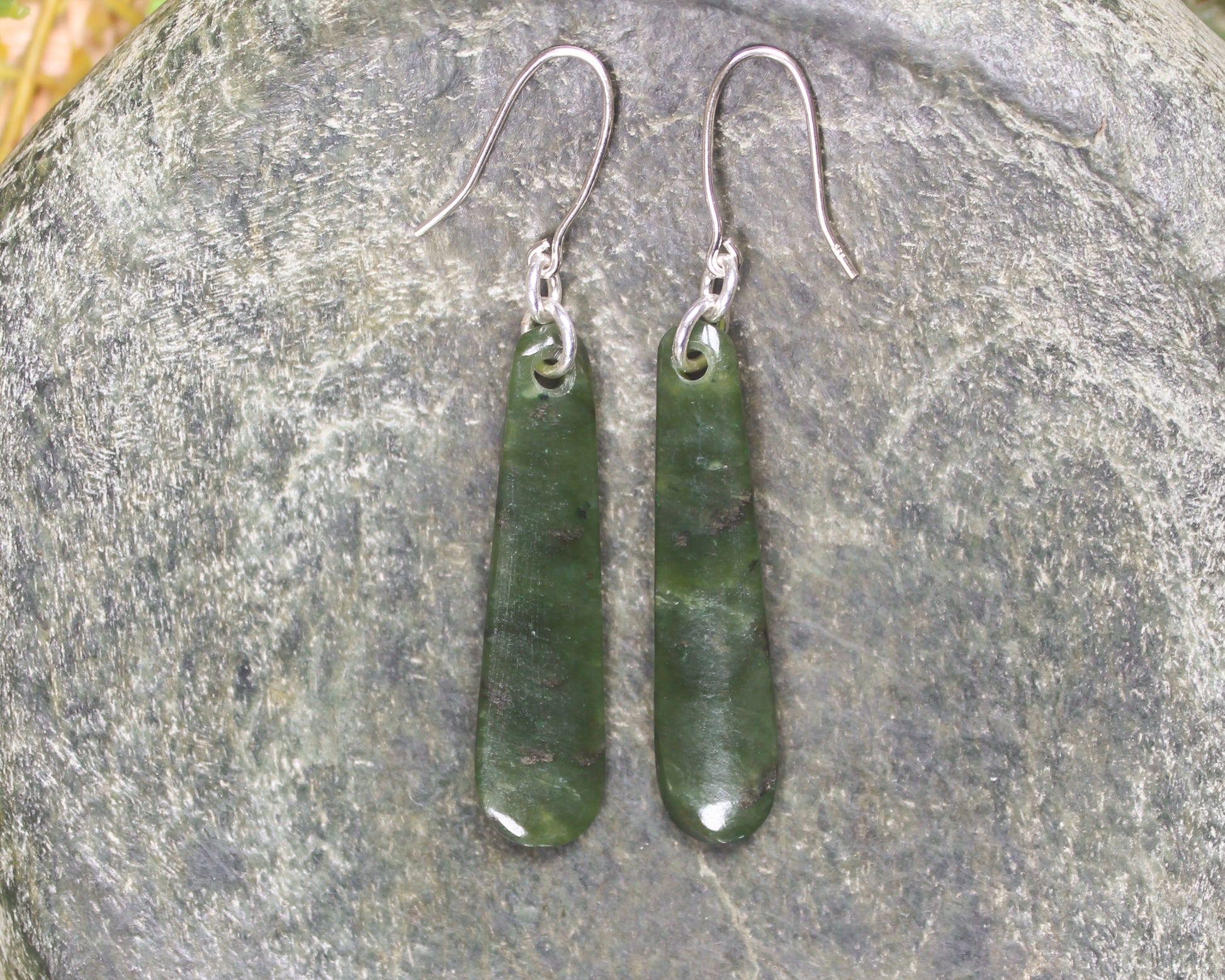 Roimata or Teardrop earrings carved from Rimu Pounamu - NZ Greenstone