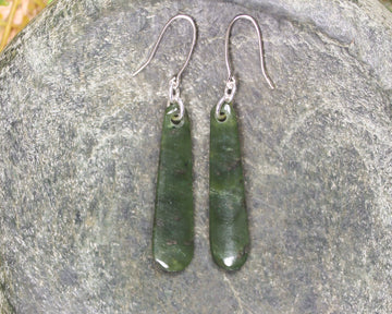 Roimata or Teardrop earrings carved from Rimu Pounamu - NZ Greenstone
