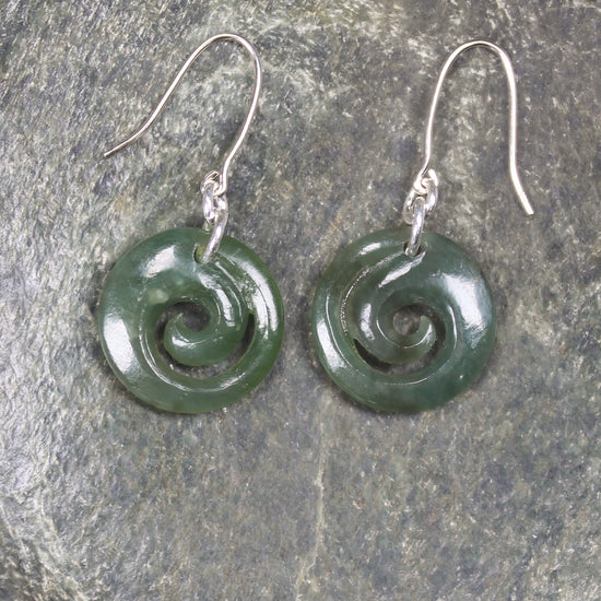 Inanga Pounamu Koru Earrings- NZ Greenstone