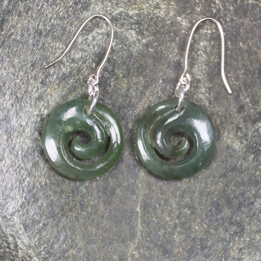 Inanga Pounamu Koru Earrings- NZ Greenstone