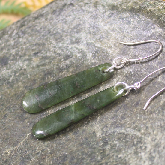 Roimata or Teardrop earrings carved from Rimu Pounamu - NZ Greenstone