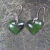 Heart Earrings carved from Hapopo Pounamu - NZ Greenstone