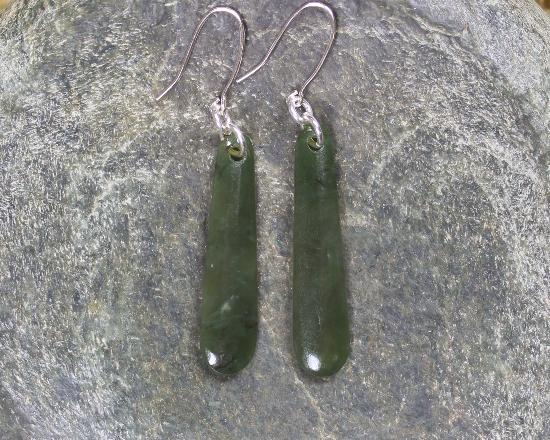 Roimata or Teardrop earrings carved from Rimu Pounamu - NZ Greenstone