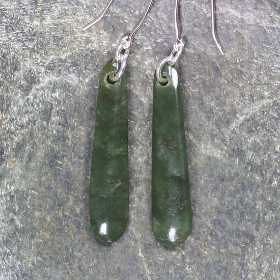 Roimata or Teardrop earrings carved from Rimu Pounamu - NZ Greenstone