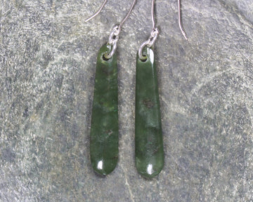 Roimata or Teardrop earrings carved from Rimu Pounamu - NZ Greenstone