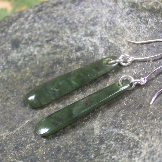 Roimata or Teardrop earrings carved from Rimu Pounamu - NZ Greenstone