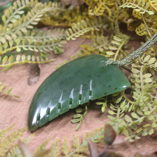 Tooth pendant carved from Hapopo Pounamu - NZ Greenstone