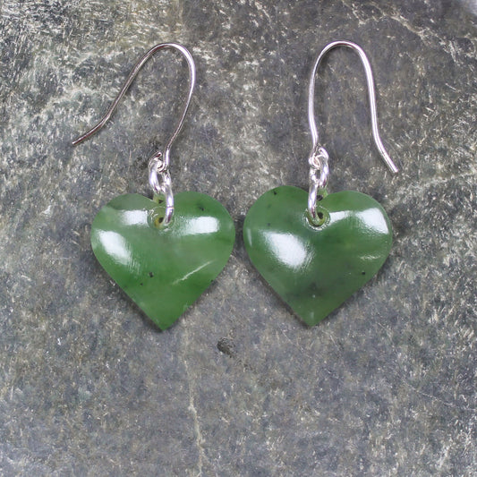 Heart Earrings carved from Hapopo Pounamu - NZ Greenstone