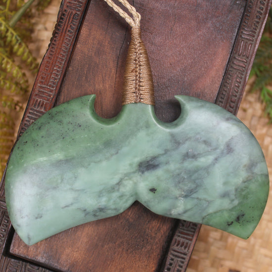 Whale tail carved from Inanga Pounamu - NZ Greenstone