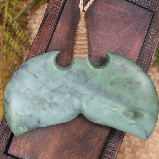 Whale tail carved from Inanga Pounamu - NZ Greenstone