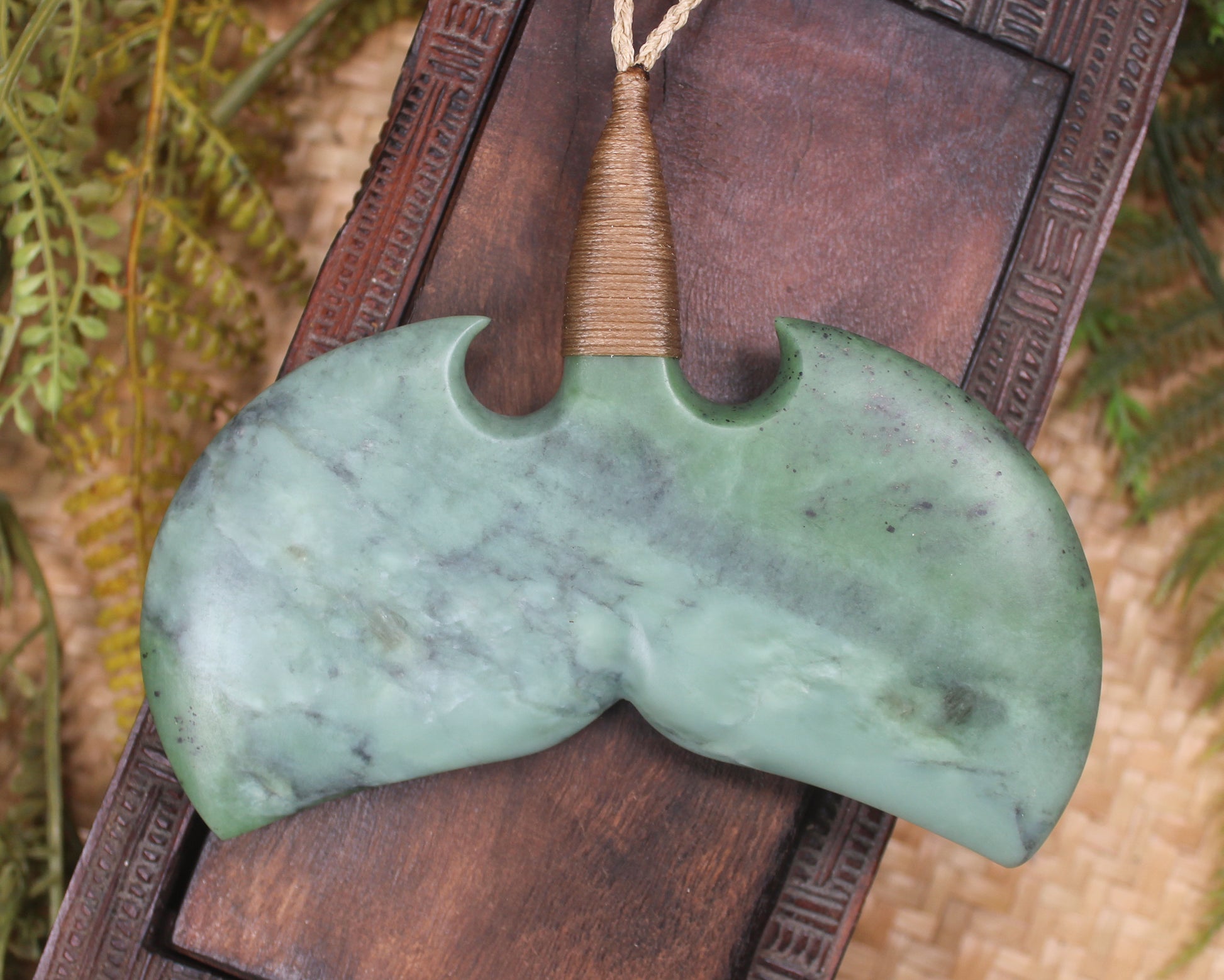 Whale tail carved from Inanga Pounamu - NZ Greenstone