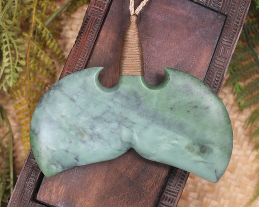 Whale tail carved from Inanga Pounamu - NZ Greenstone