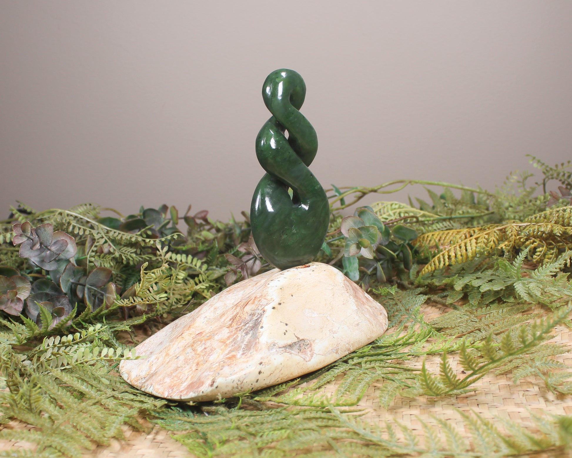 Twist Sculpture carved from Kawakawa Pounamu - NZ Greenstone