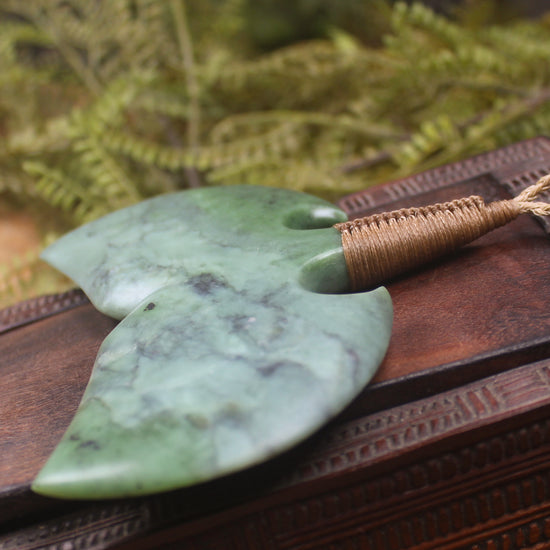 Whale tail carved from Inanga Pounamu - NZ Greenstone